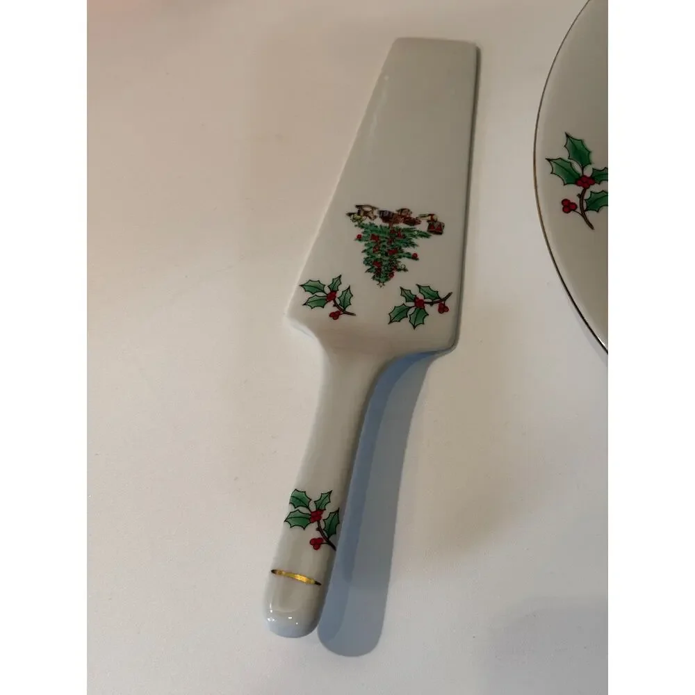 🎄 Holiday Hostess Christmas Tree 2 Piece Cake Plate Server Set Tianshan NOS Box
